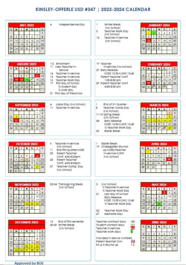 Kinsley-Offerle USD 347 Public Schools - District 1 Page Calendar